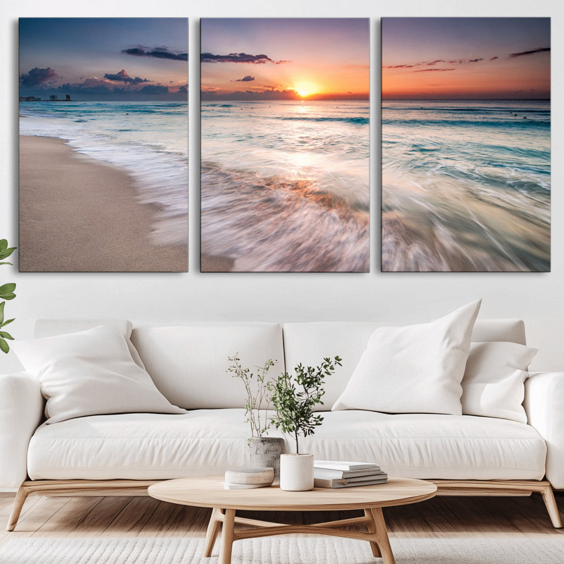 Sunset Beach Wall Art, Soothing Coastal Landscape Canvas Print