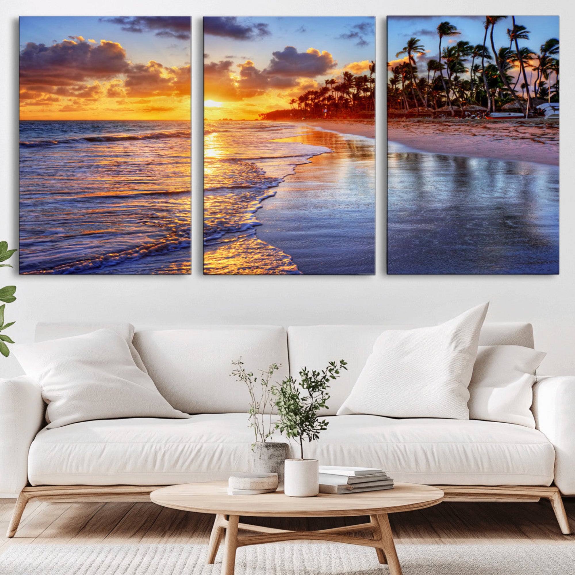 32177-MGV-CV-36X24-Serene Beach Sunset Wall Art Canvas- Coastal Seascape Print for Living Room or Bedroom, Ocean Waves