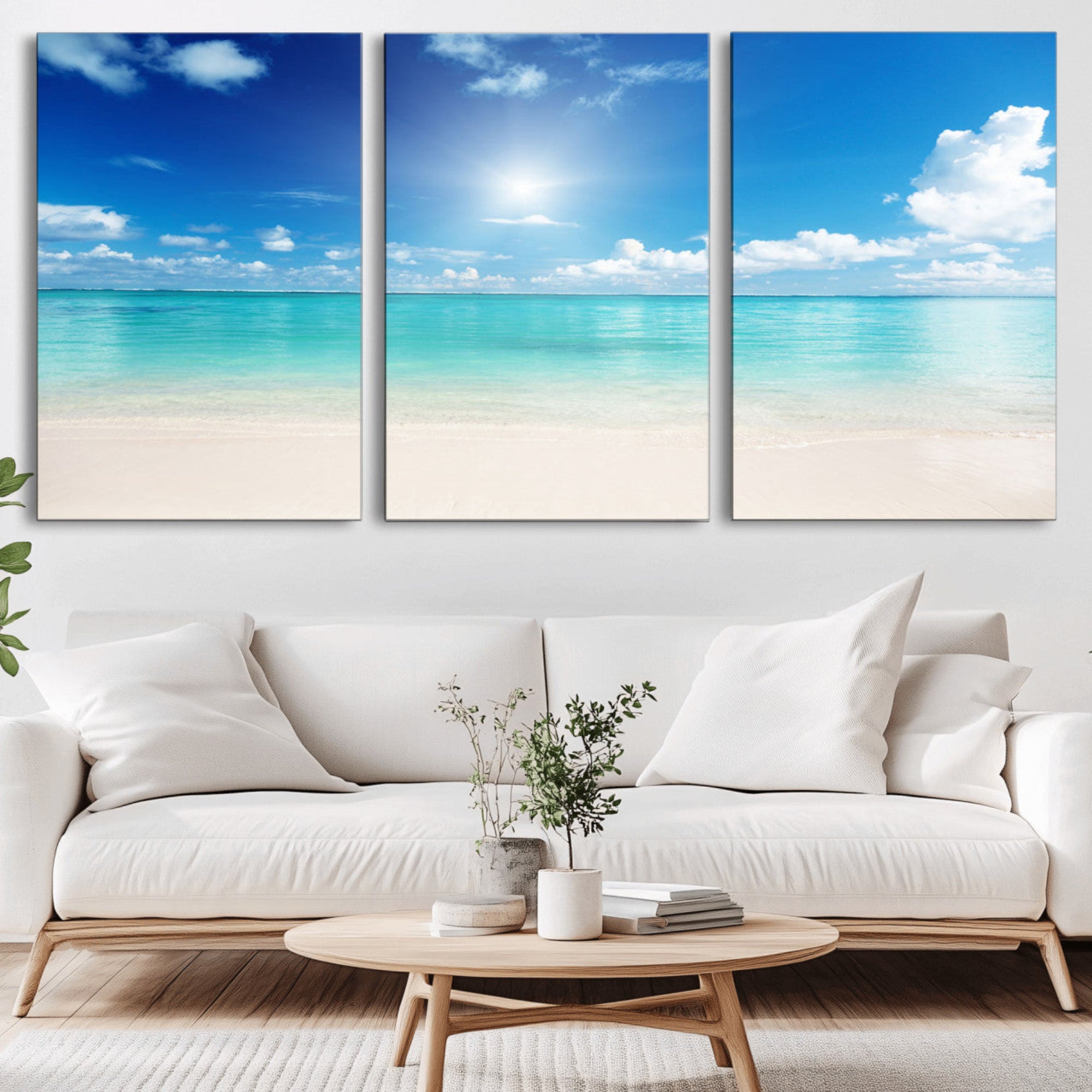 43179-MGV-CV-36X24-Blue Ocean Wall Art Canvas Print - Tranquil Ocean Paradise Triptych Wall Art - Ready to Hang Beach