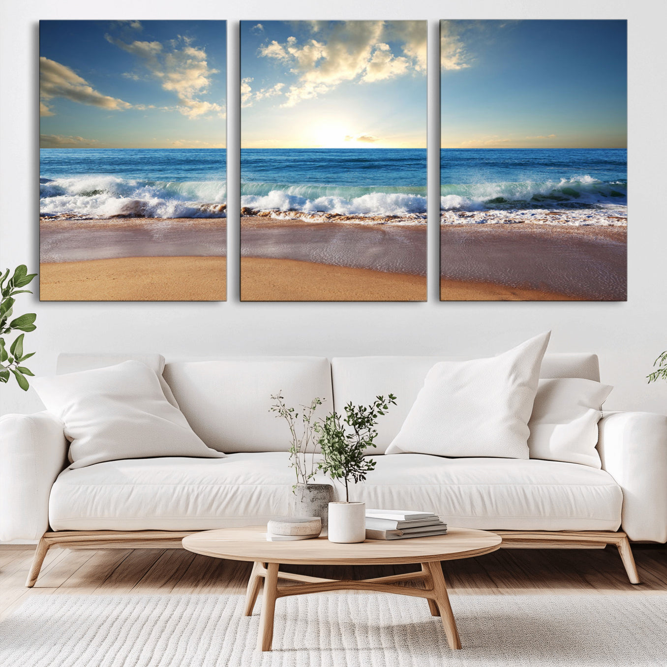 36512-MGV-CV-36X24-Serene Ocean Sunset Canvas Wall Art - Beach Waves at Sunset, Ready to Hang