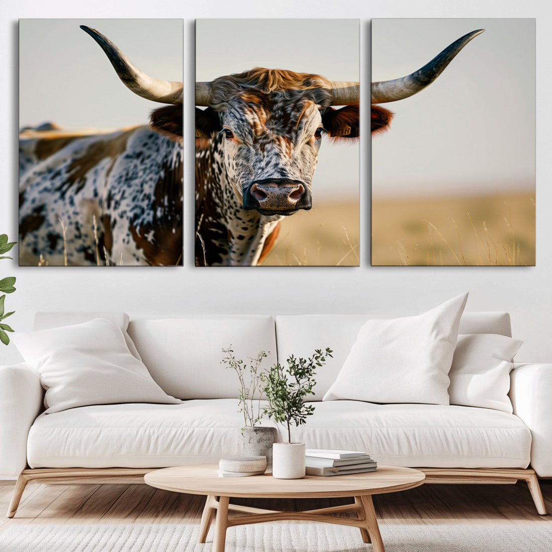 Texas Bull Longhorn Wall Art Canvas Print for Farm House Wall Decor
