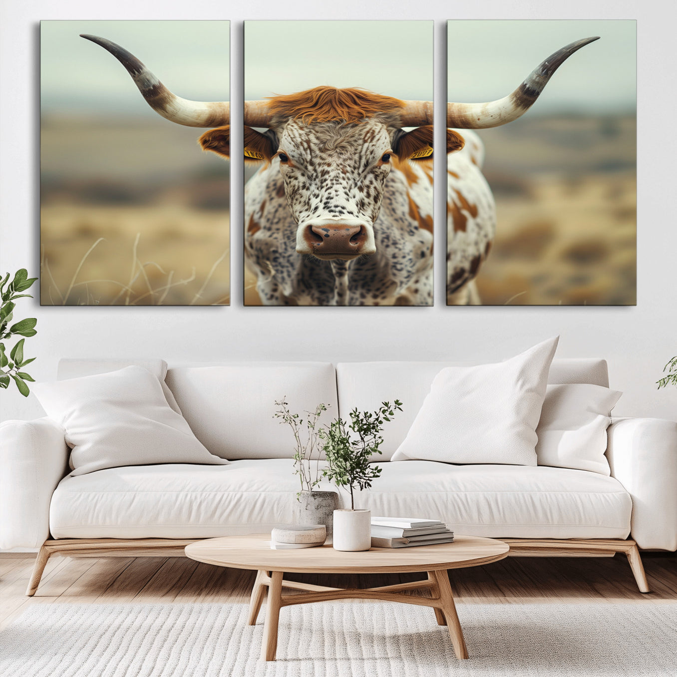 -Texas Cow Longhorn Wall Art Canvas Print for Farm House Wall Decor, Farmhouse Wall Art Print