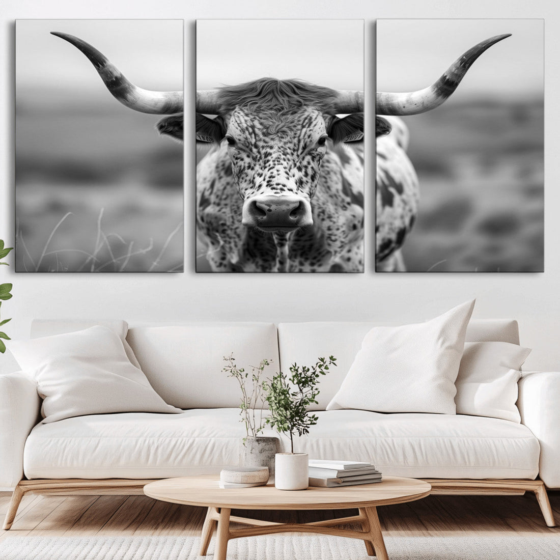 Texas Cow Longhorn Wall Art Canvas Print for Farm House Wall Art, Extra Large Living Room Wall Decor
