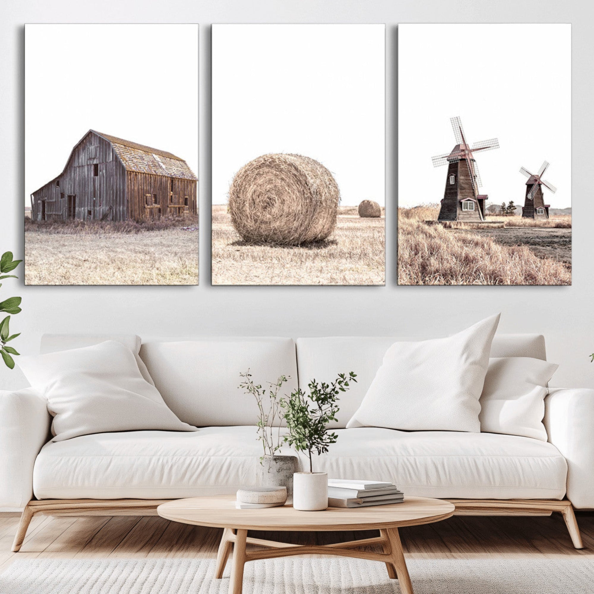 94971-MGV-CV-36X24-Farm Prints Set, Set of 3 Farmhouse Wall Art, Country House Decor, Barn Print, Wheat Print,
