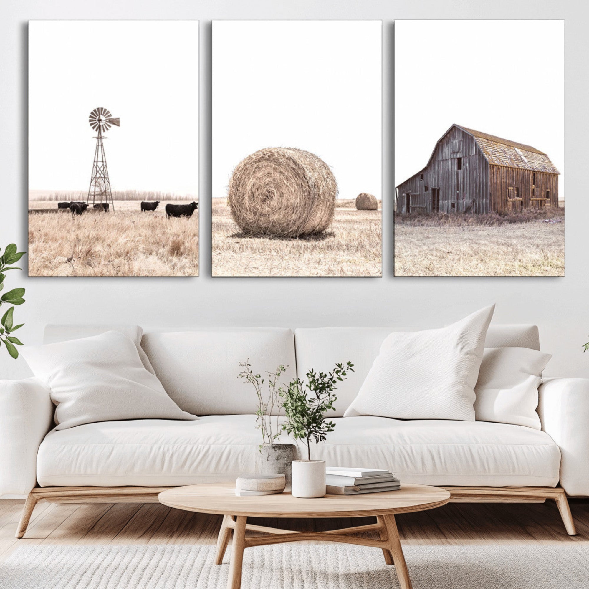 30918-MGV-CV-36X24-Rustic Farmhouse Wall Art Set of 3 – Country Barn and Wheat Field | Farm Prints for Country Home and