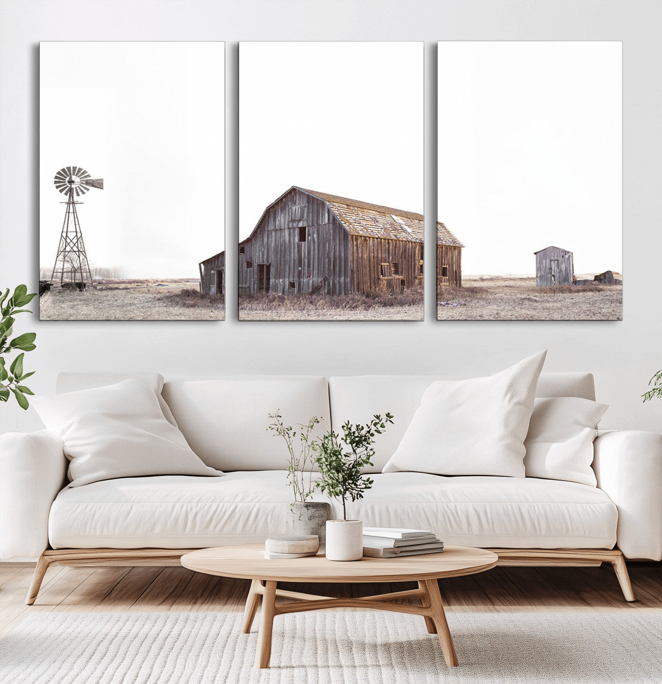 -Set of 3 Rustic Farmhouse Wall Art Prints – Country Barn, Wheat Field, and Farm Landscape for Cozy