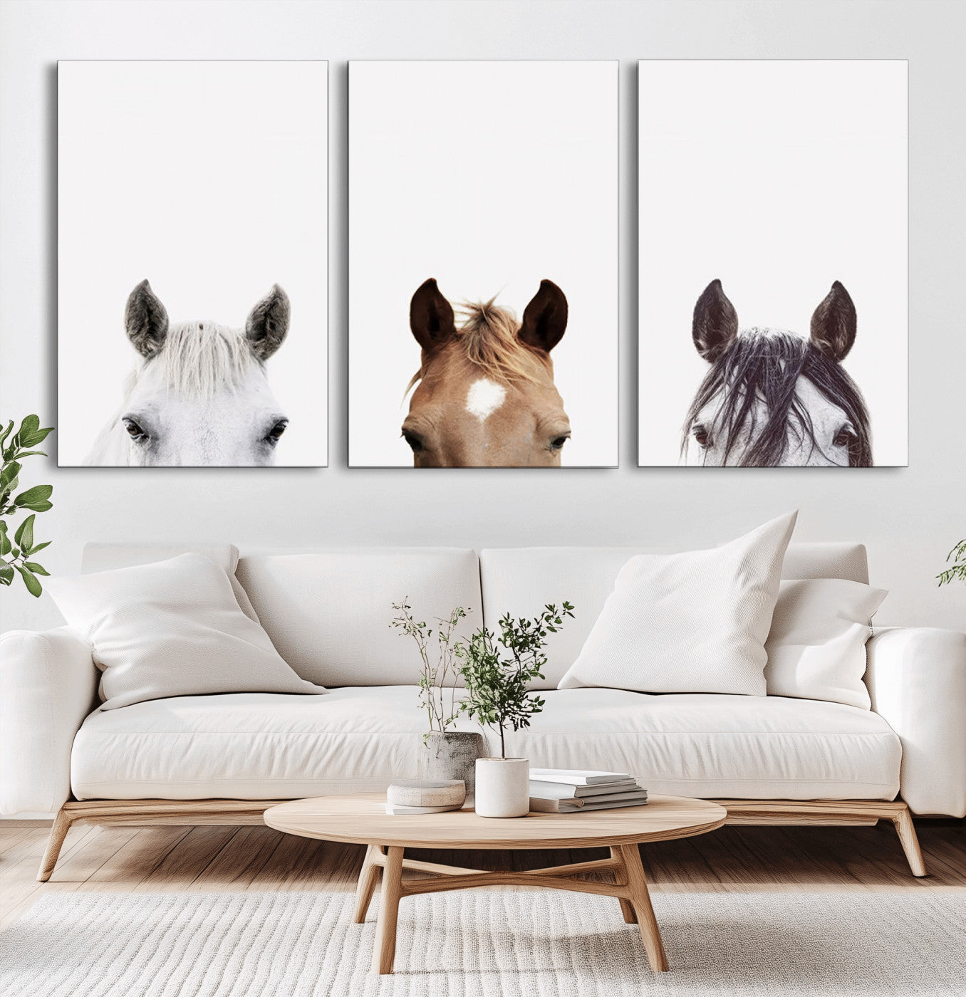 -Horse Prints Set, Set of 3 Horse Wall Art, Horses Portraits, Farmhouse Wall Art, Farm Animals