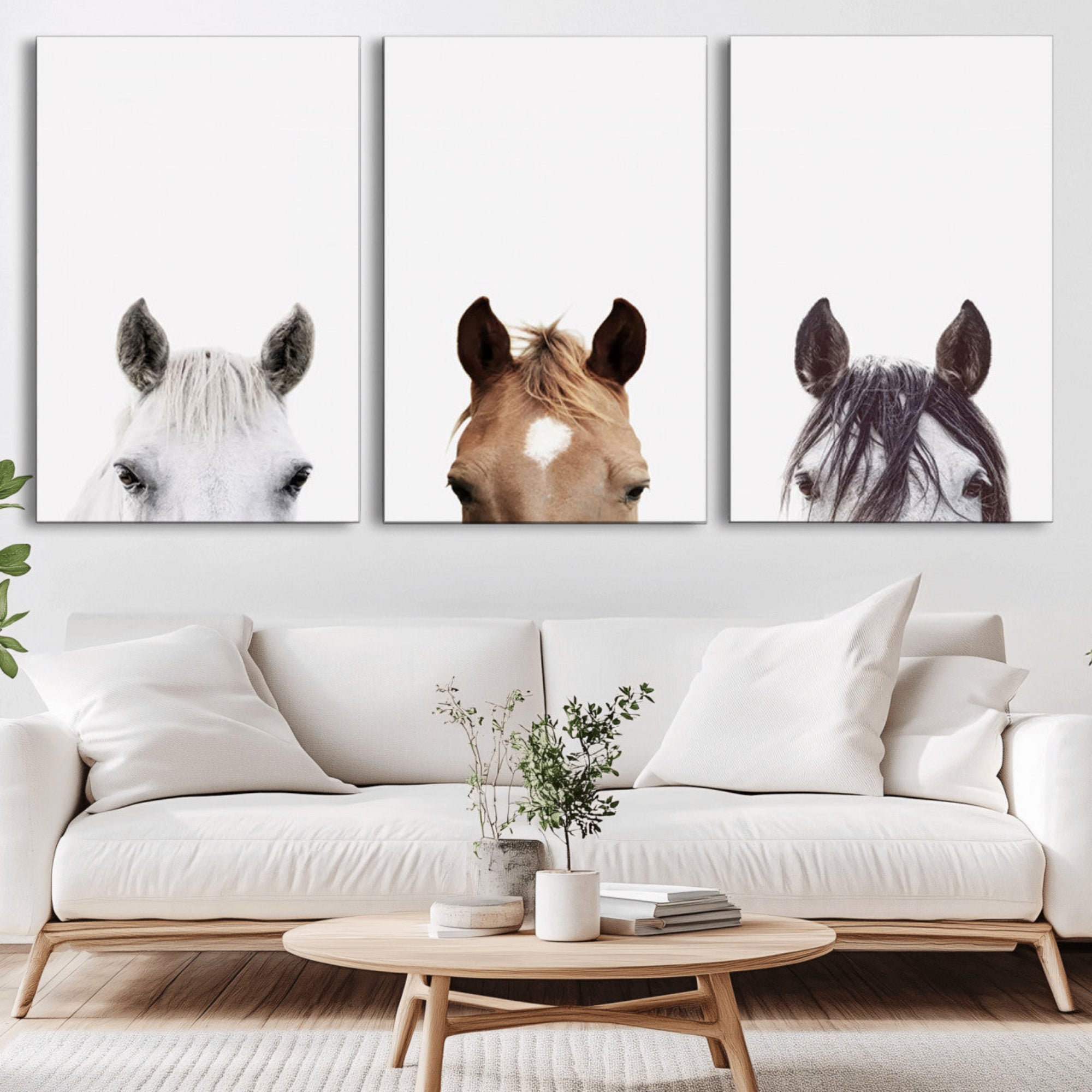 59160-MGV-CV-36X24-Horse Prints Set, Set of 3 Horse Wall Art, Horses Portraits, Farmhouse Wall Art, Farm Animals