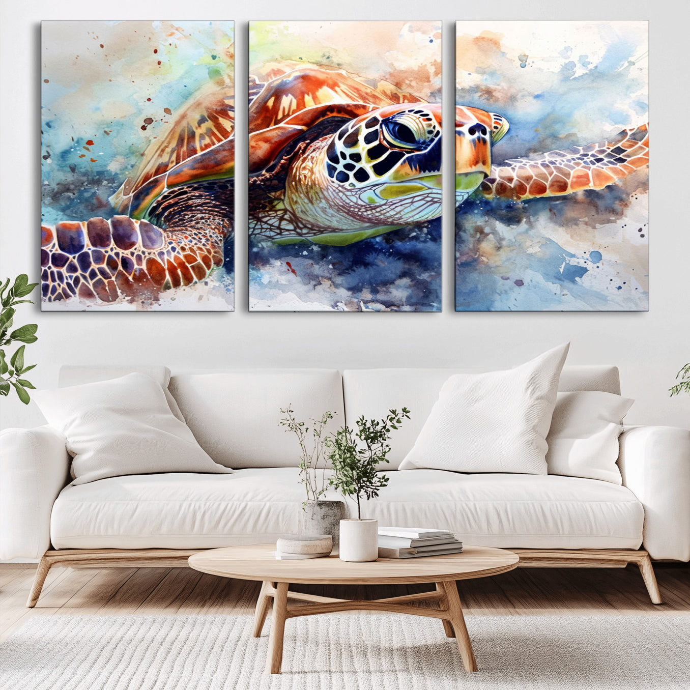 25935-MGV-CV-36X24-Watercolor Sea Turtle Wall Art Canvas Print - Vibrant Ocean Colors in Watercolor Style - Ready to
