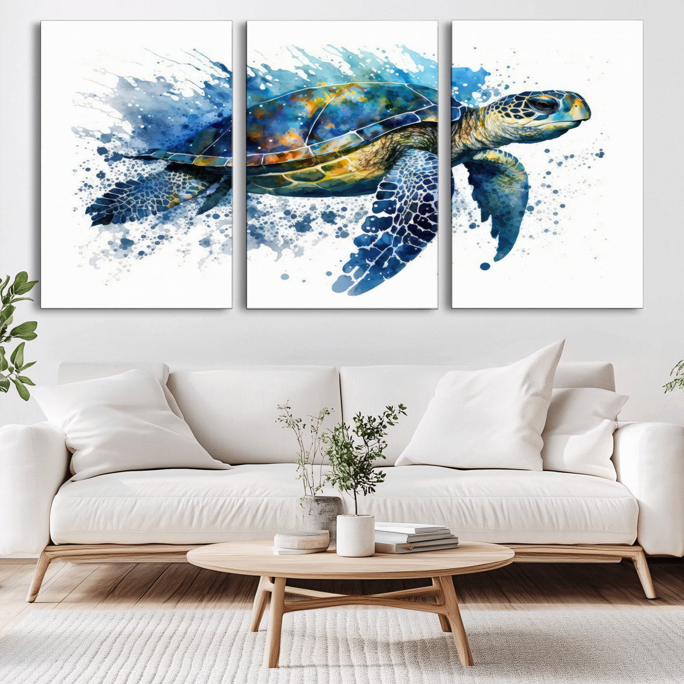 21983-MGV-CV-36X24-Turtle Wall Art Canvas Print, Framed Watercolor Turtle Art Picture Print, Ocean Life Perfect Nautical Decor Artwork