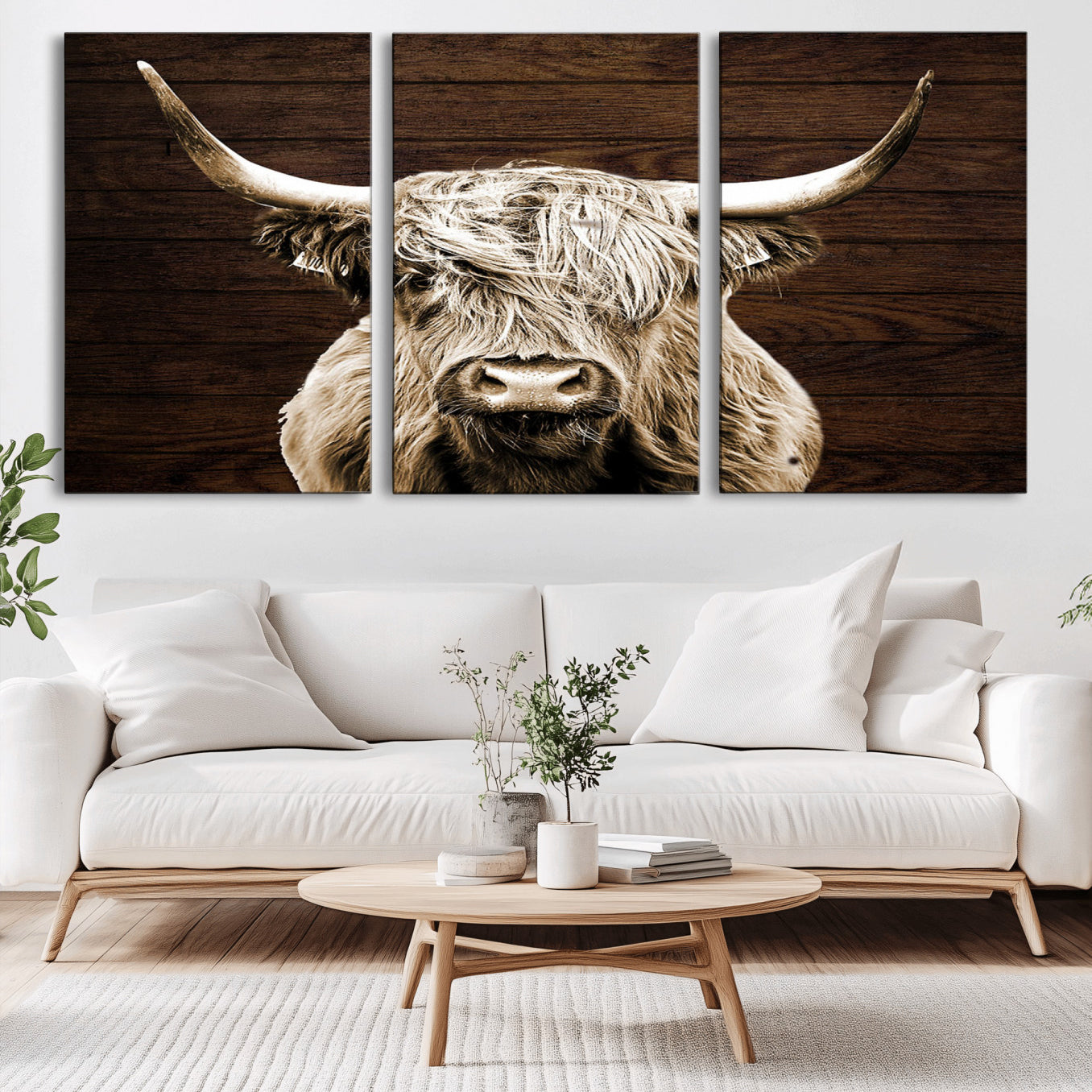 -Highland Cow Wall Art Canvas Print, Rustic Farmhouse Decor, Majestic Scottish Highland Bull Portrait