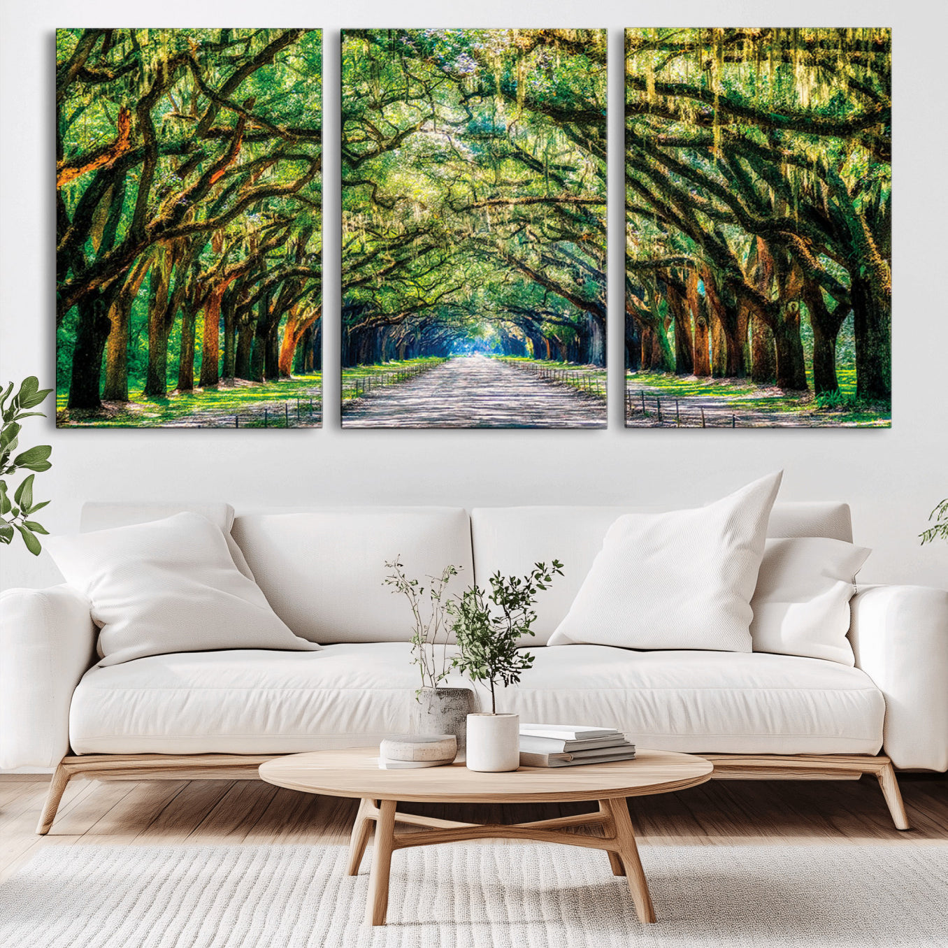 -Serene Tree Tunnel Wall Art Canvas Print – Pathway Under Canopy of Lush Green Trees, Nature-Inspired