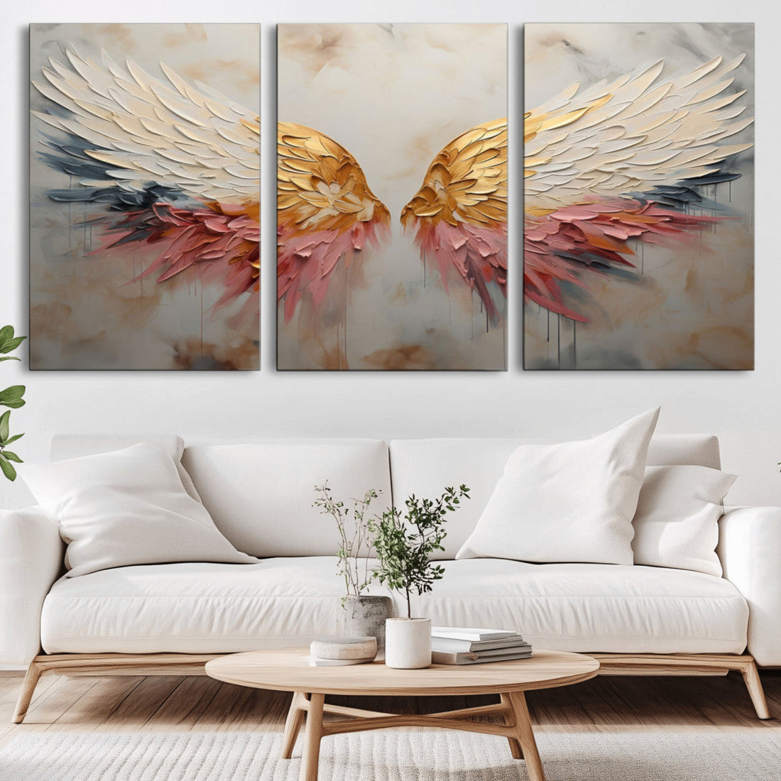 Golden Angel Wings Wall Art Canvas Print, Stunning Abstract Winged Art for Elegant Home Decor
