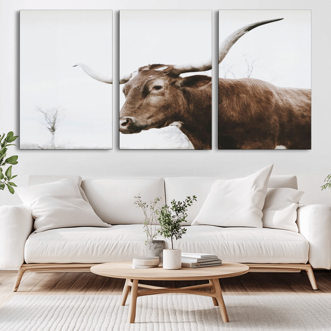 -Rustic Bull Wall Art Canvas Print – Modern Longhorn Farmhouse Animal Decor – Abstract Farm Cow