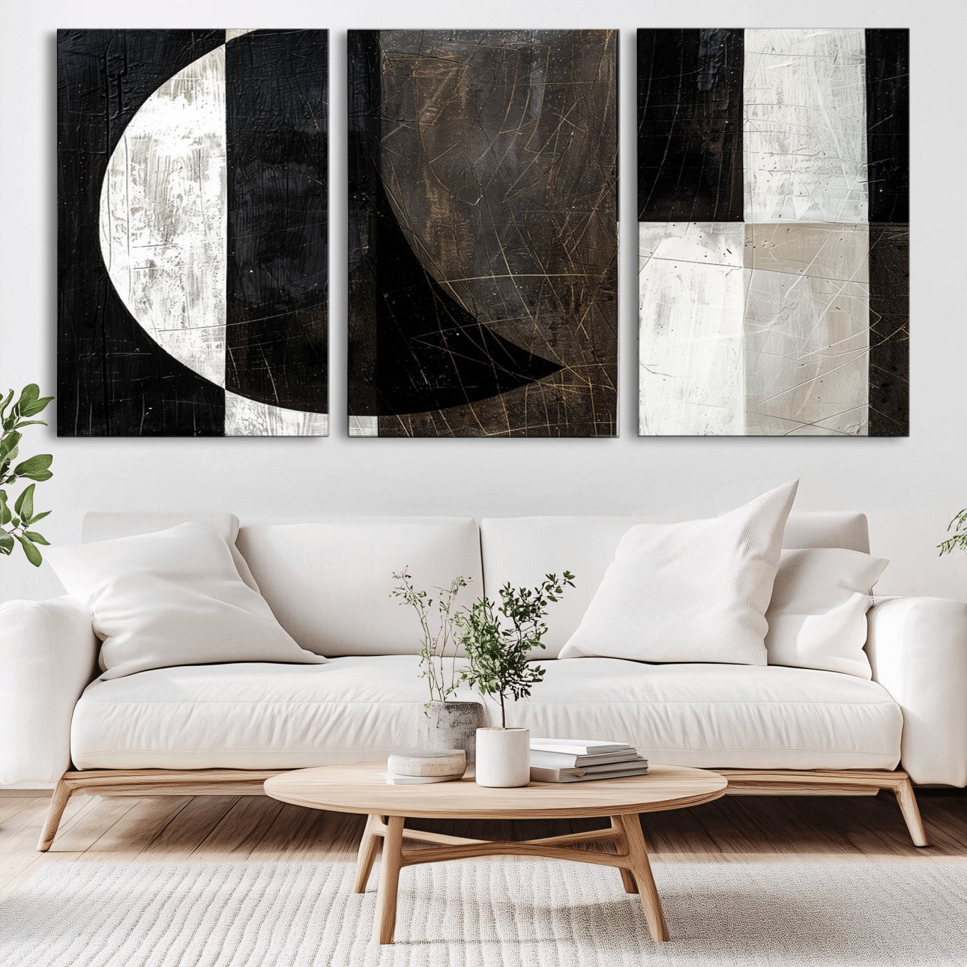 47880-MGV-CV-60X30-3P - Abstract Modern Wabi Sabi Wall Art Canvas Print Set – Minimalist Mid-Century Contemporary Artwork for Home, Office