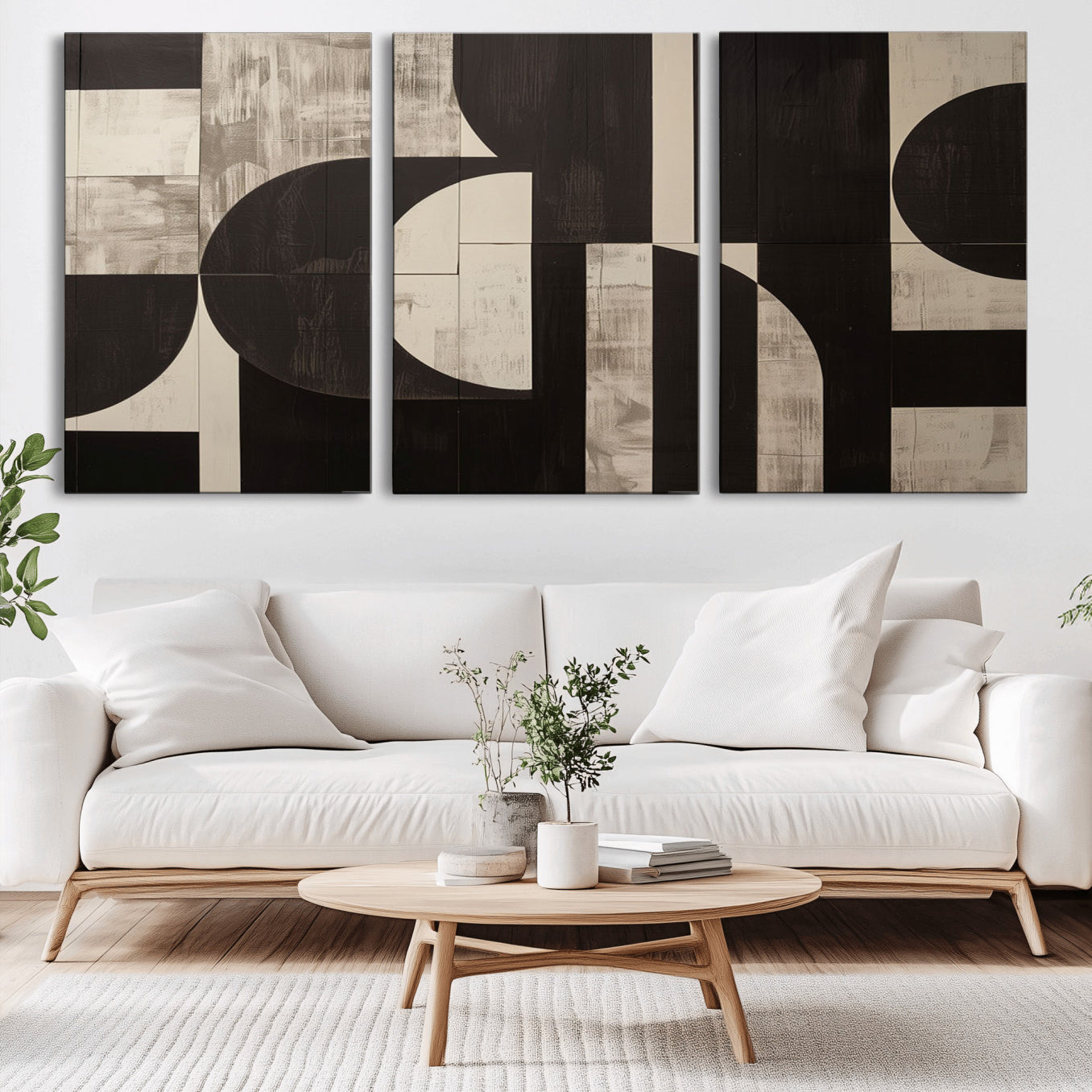 63644-MGV-CV-60X30-3P - Abstract Brown Wabi Sabi Canvas Print Set – Minimalist Mid-Century Wall Art Contemporary Artwork for Home, Office