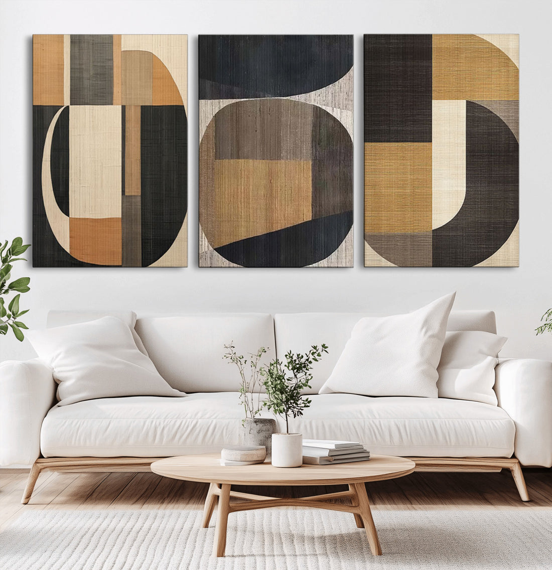 Modern Brown Wabi Sabi Wall Art Canvas Print Set, Framed Minimalist Abstract Art