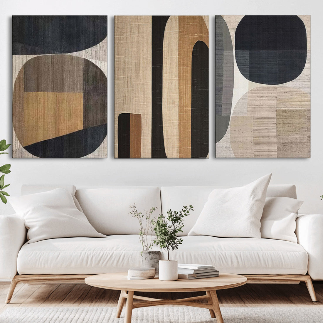 Abstract Minimalist Canvas Wall Art, Neutral Geometric Modern Boho Decor
