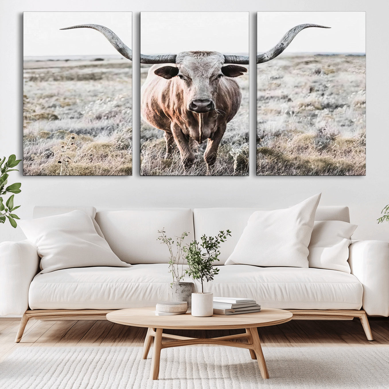 26121-MGV-CV-36X24-Rustic Texas Longhorn Wall Art Canvas Print | Western Farmhouse Decor for Living Room or Office,