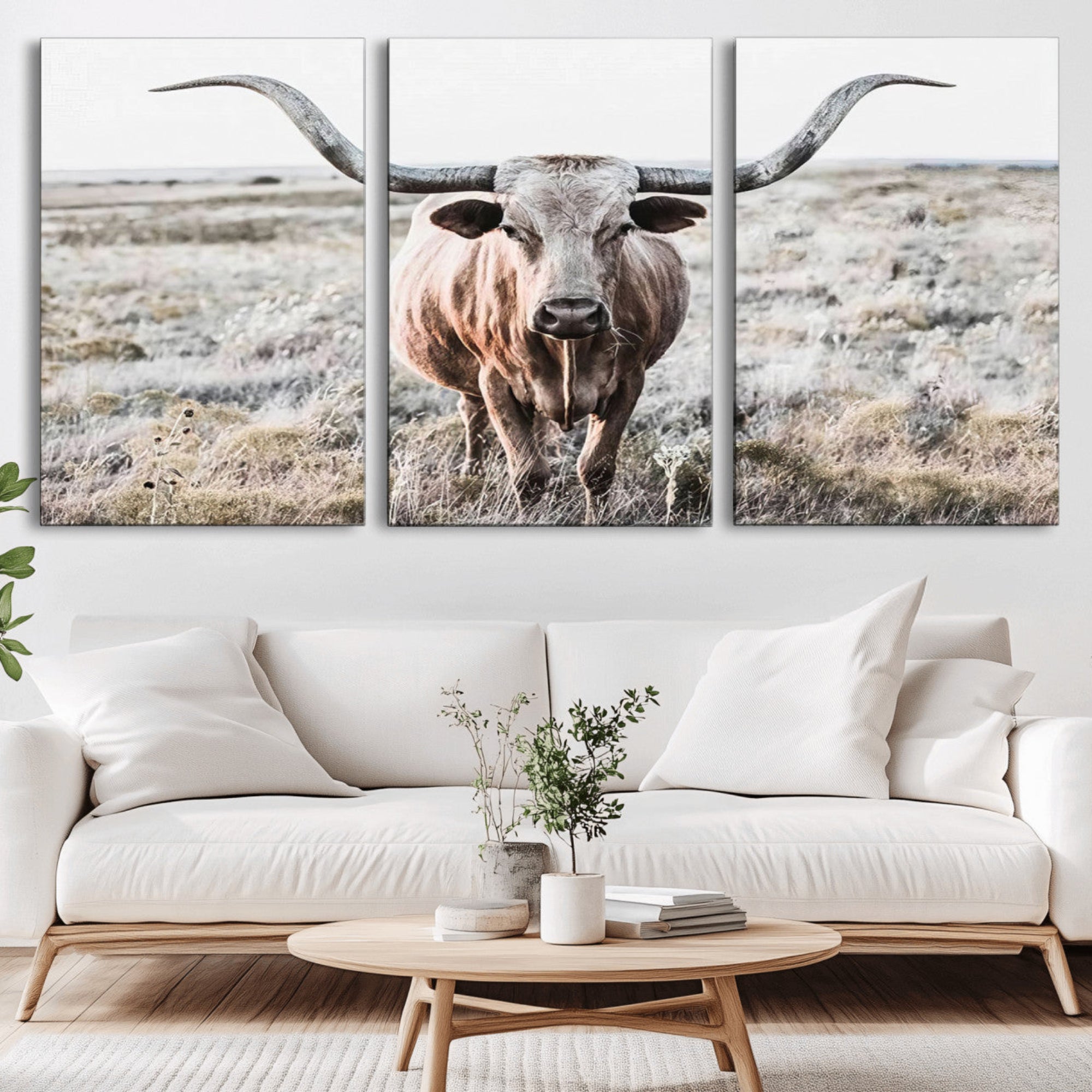 26121-MGV-CV-36X24-Rustic Texas Longhorn Wall Art Canvas Print | Western Farmhouse Decor for Living Room or Office,