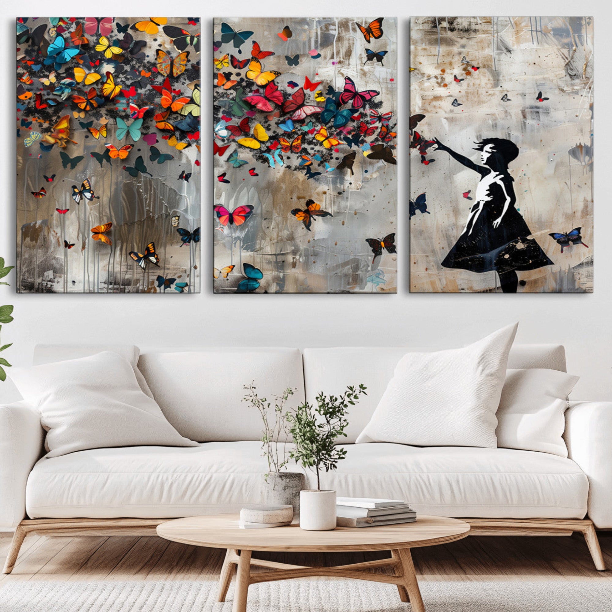 40269-MGV-CV-36X24-Banksy Wall Art - Banksy Girl and Butterfly Explosion Wall Art Canvas Print | Girl with Butterflies