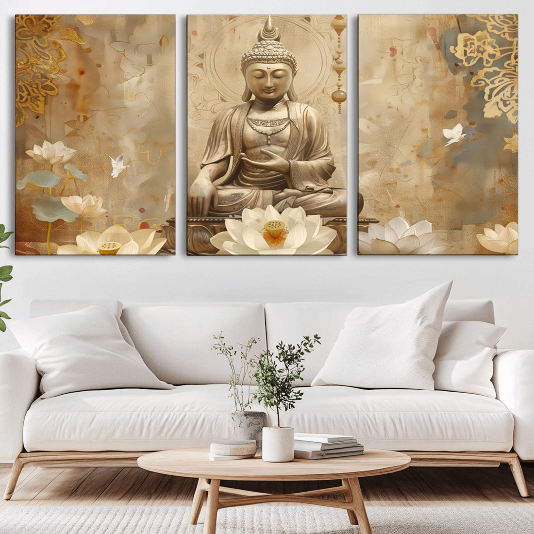 Buddha Wall Art Canvas Print, Meditation and Yoga Room Decor | Extra Large 3 Piece Canvas Wall Art
