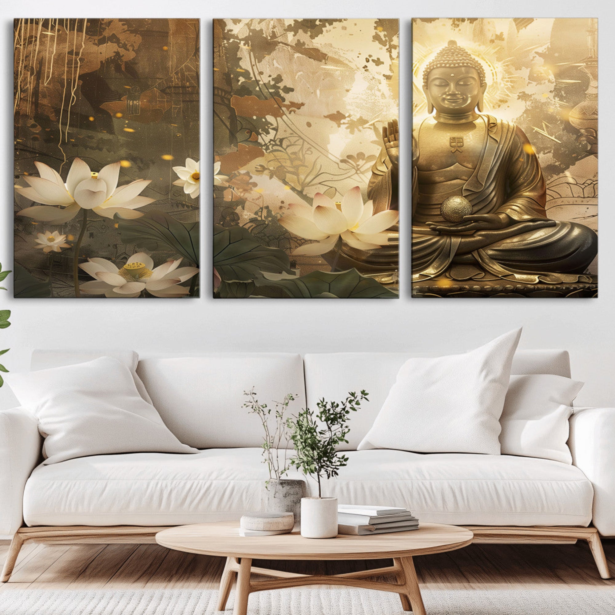 58897-MGV-CV-36X24-Zen Buddha Wall Art Canvas Print | Peaceful Meditation Decor with Lotus Flowers | Spiritual Serenity