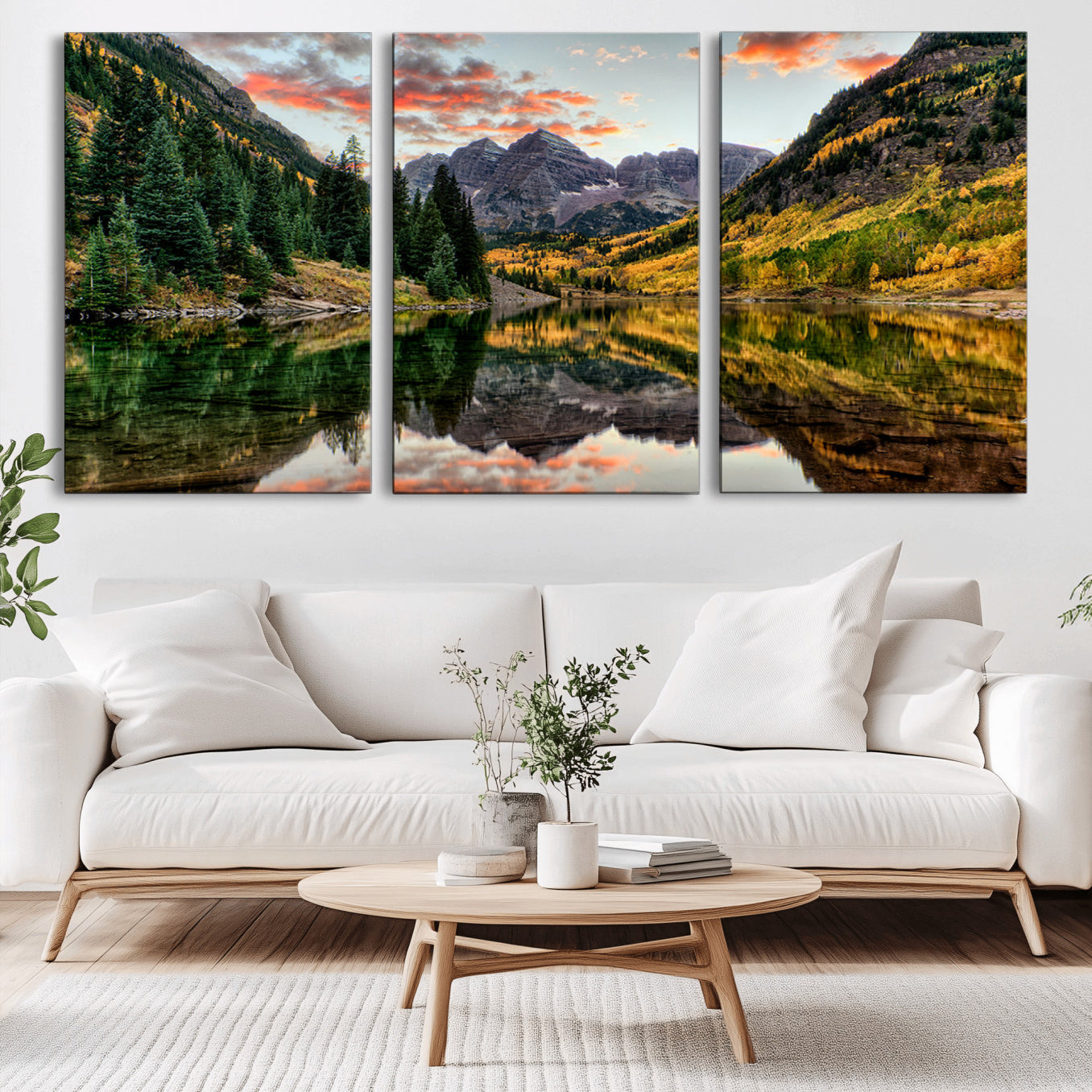 14376-MGV-CV-36X24-Maroon Bells Wall Art - Scenic Canvas Print of Maroon Bells in Autumn for Elegant Home or Office