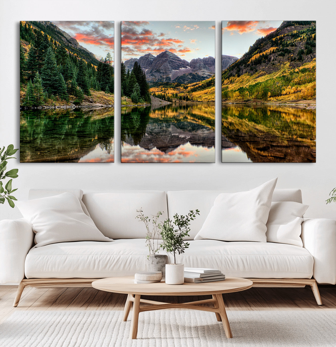 14376-MGV-CV-36X24-Maroon Bells Wall Art - Scenic Canvas Print of Maroon Bells in Autumn for Elegant Home or Office