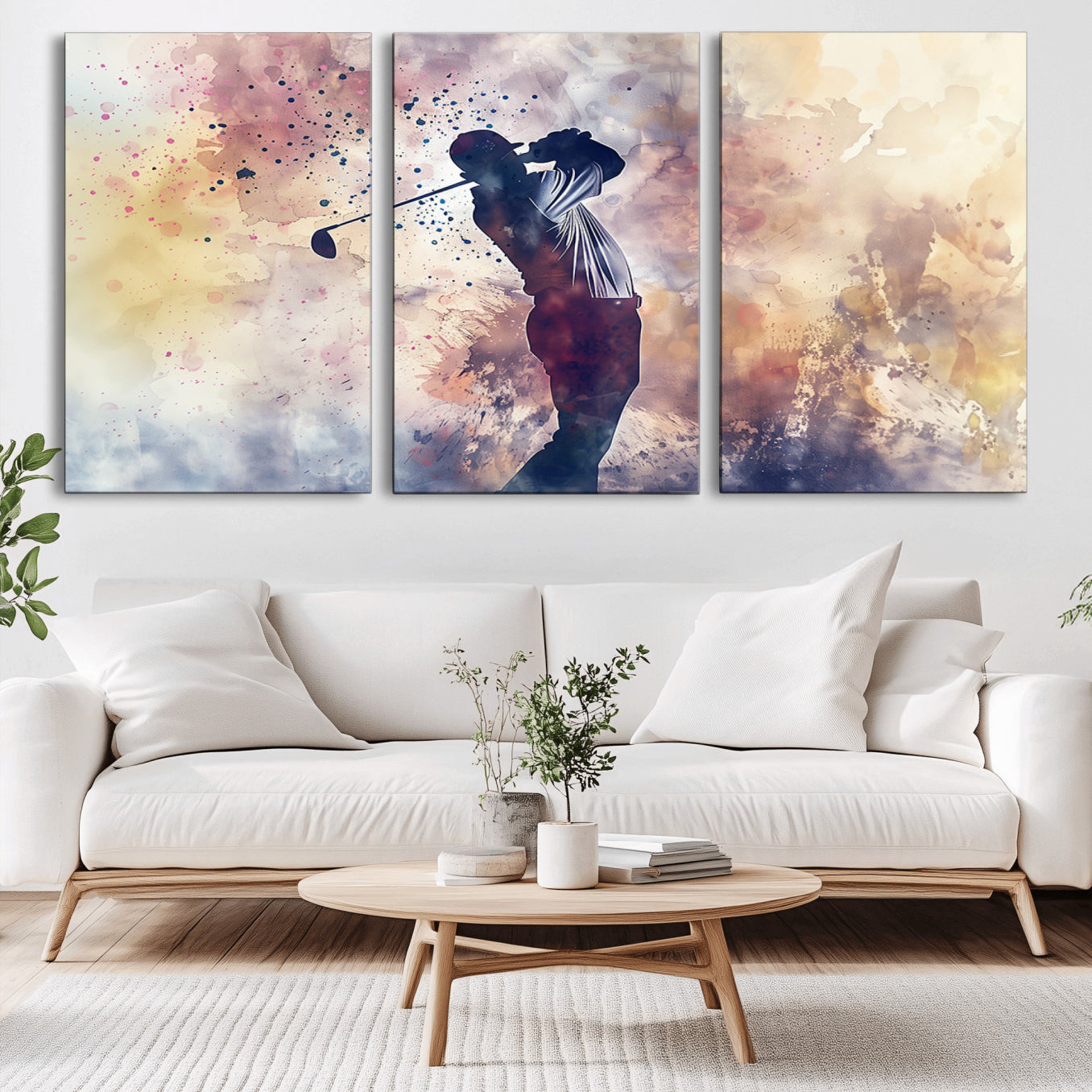 -Abstract Watercolor Golf Player Wall Art Canvas Print