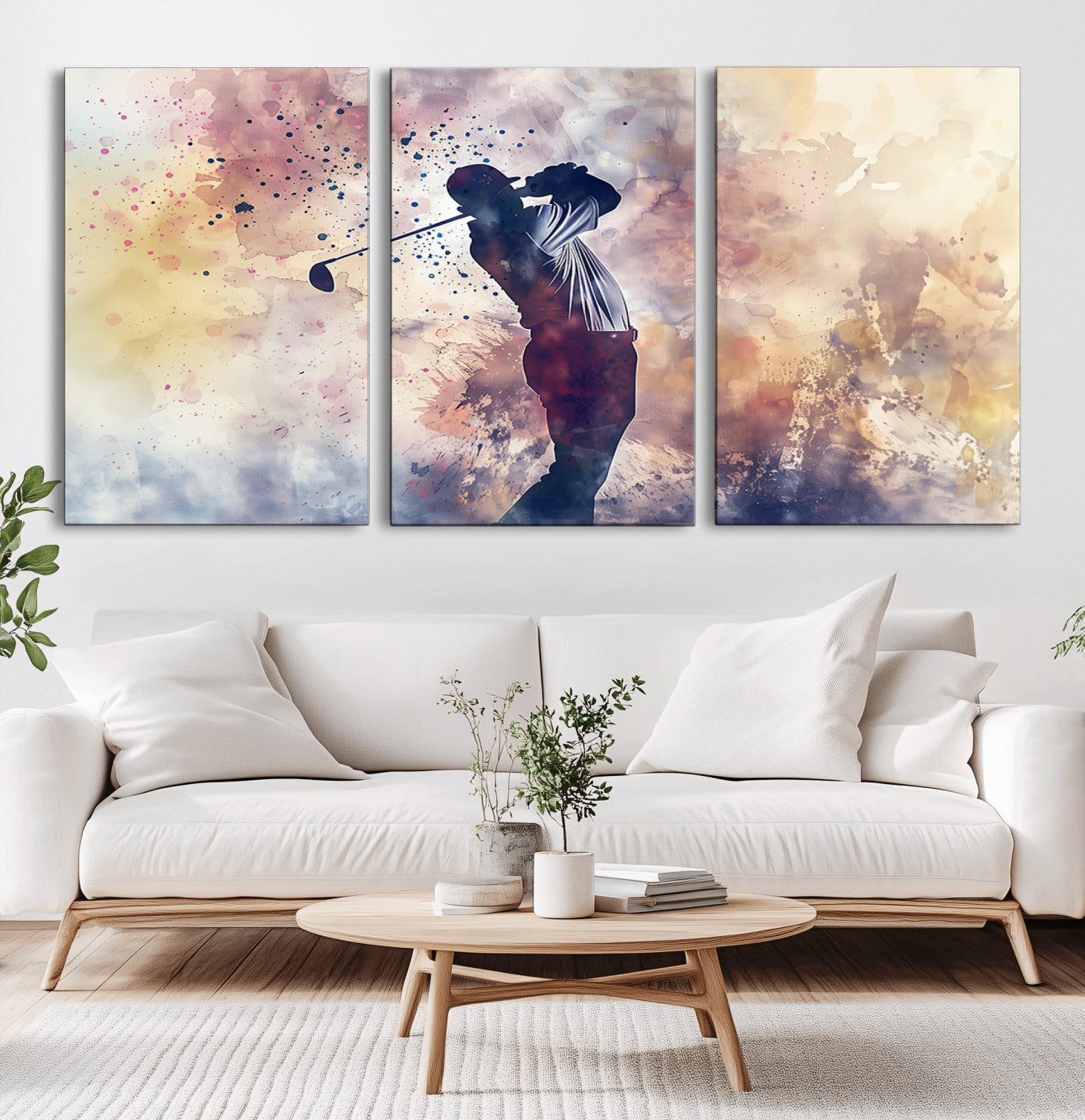 -Abstract Watercolor Golf Player Wall Art Canvas Print
