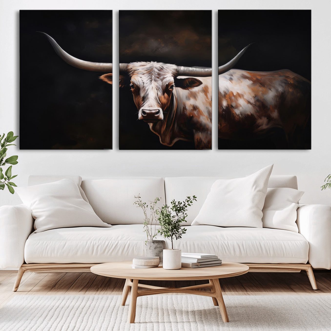 -Texas Longhorn Wall Art Canvas Print | Western Ranch Decor | Bold Rustic Cattle Artwork | Ready to