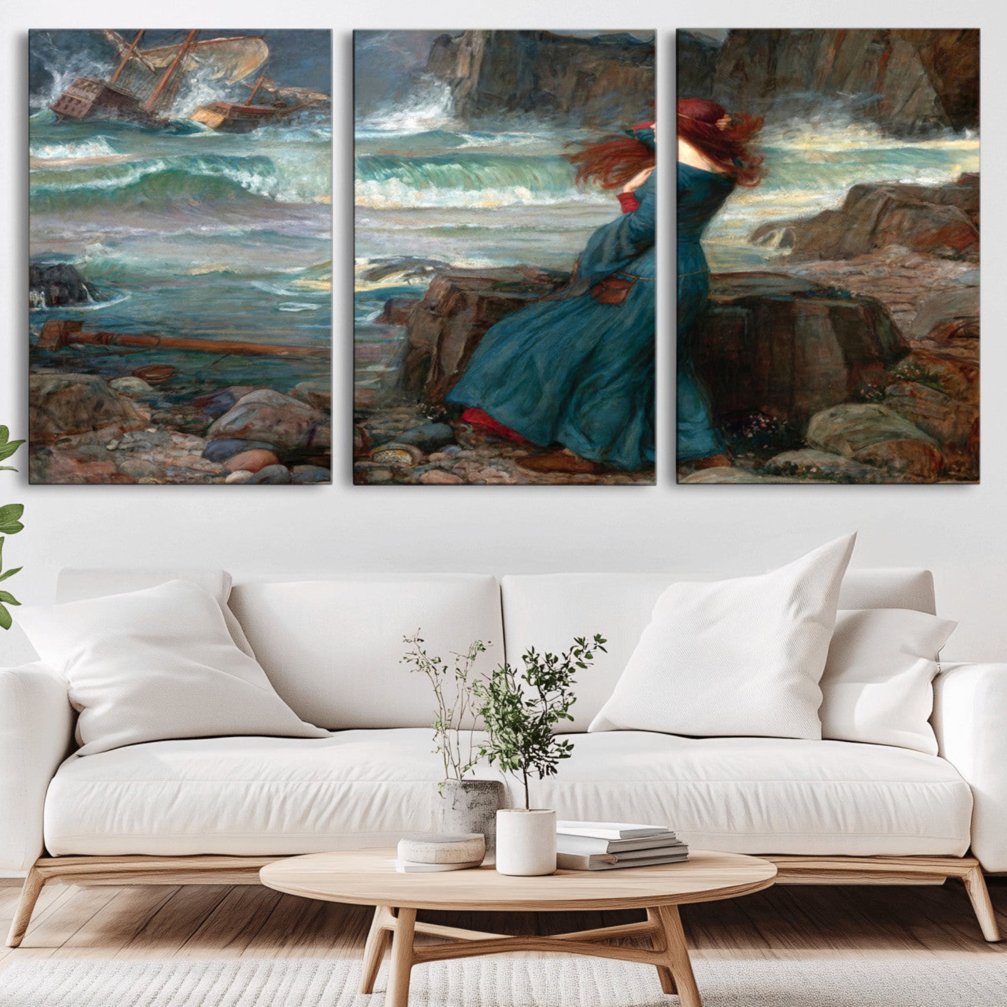 1-MGV-CV-36X24-Miranda by the Shore Wall Art Canvas Print – Tempest Scene Ocean Storm – Ready to Hang