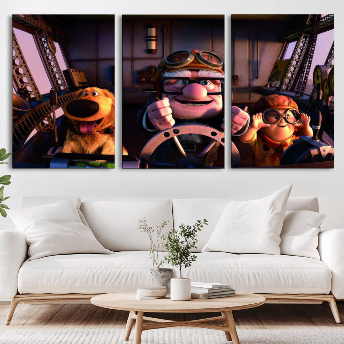 Carl, Russell and Dog, Up Movie Poster Style Wall Art | Extra Large 3 Piece Canvas Wall Art