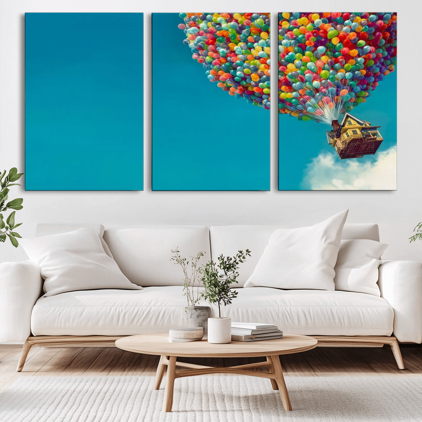 -Carl Fredricksen, Up Movie Wall Art, Colorful Balloon House Art | Whimsical Wall Decor for Living