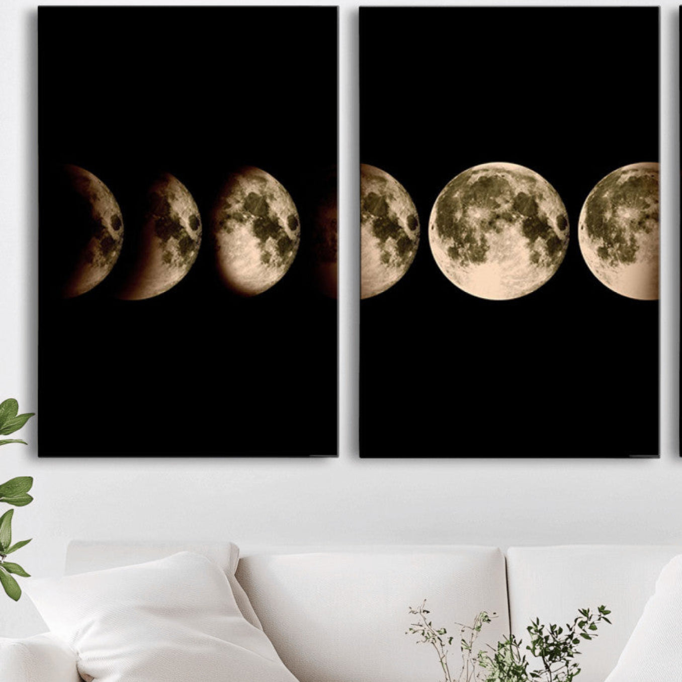 MGV-CV-60X30-3P - Phases of the Moon Wall Art | Canvas Print for Modern Wall Decor | Ready to Hang and Framed