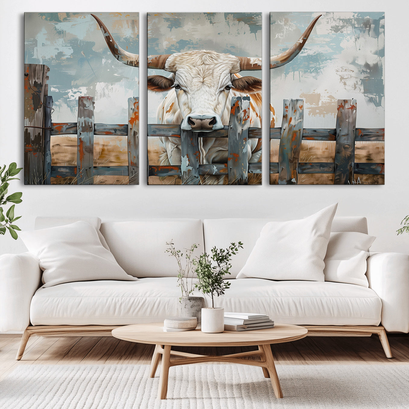 -Vintage Cow Wall Art Canvas Print for Farmhouse Wall Decor Theme, Cattle Wall Art Print