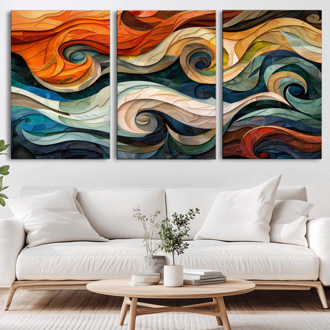 Abstract Wave Wall Art, Ready to Hang Framed Canvas Print | Extra Large 3 Piece Canvas Wall Art