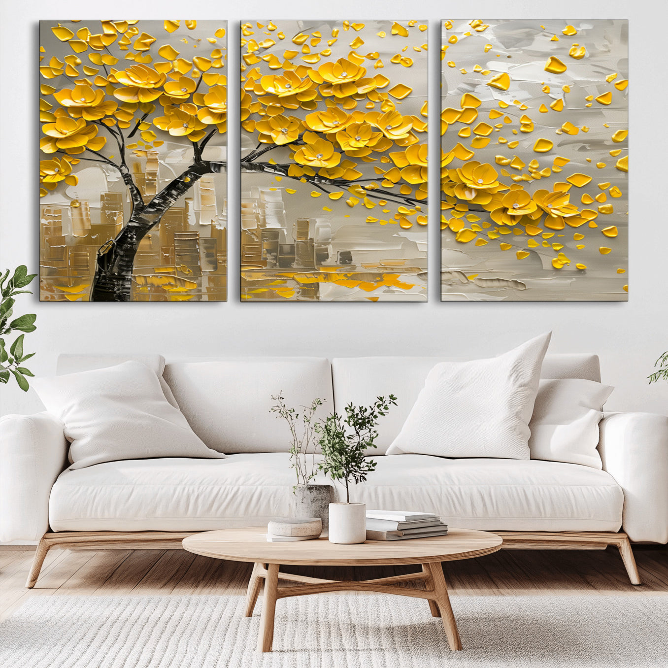 99675-MGV-CV-36X24-Yellow Blossom Tree Canvas Wall Art - Floral Abstract Modern Contemporary Artwork for Living Room or