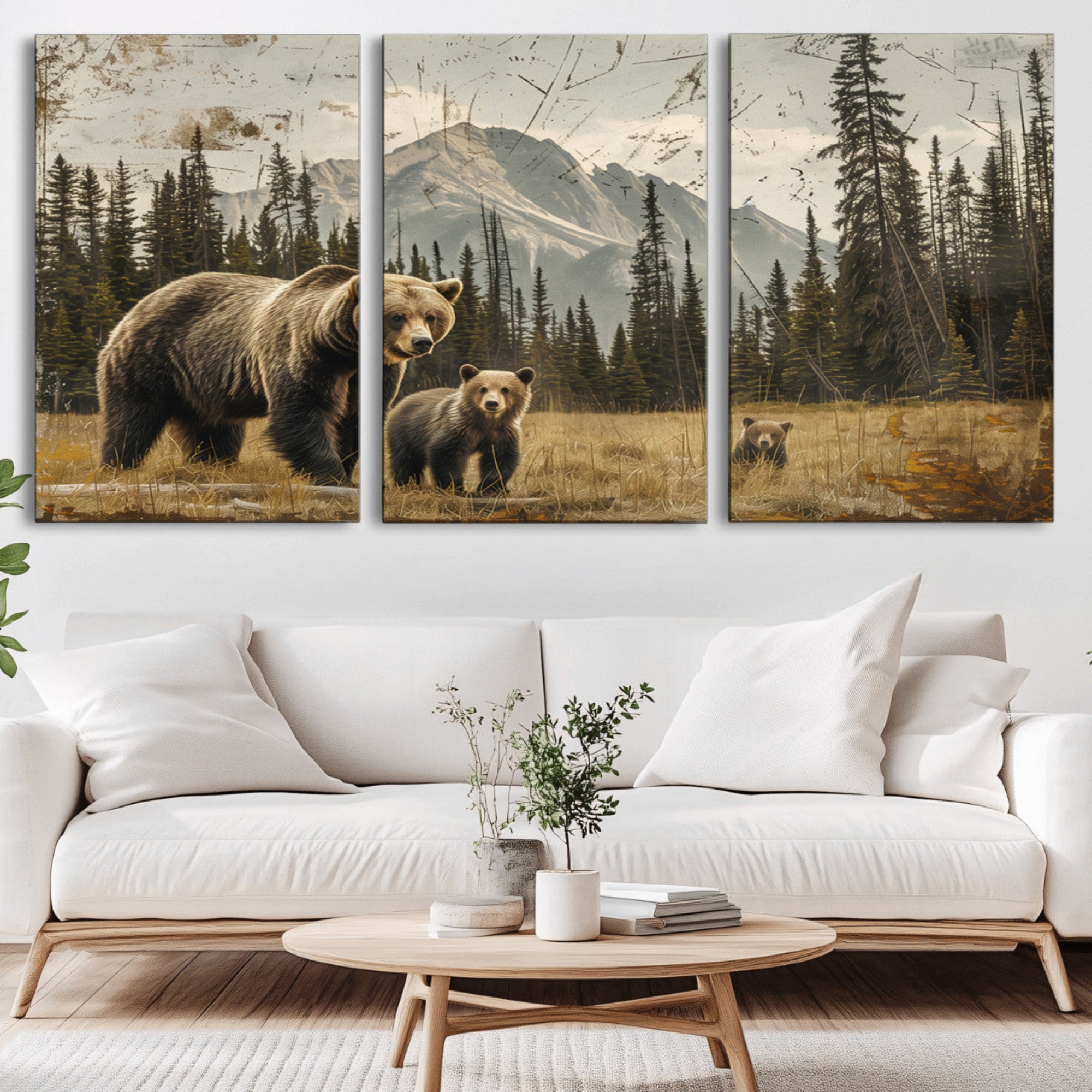 76614-MGV-CV-36X24-Rustic Grizzly 399 Bear Family Wall Art Canvas Print