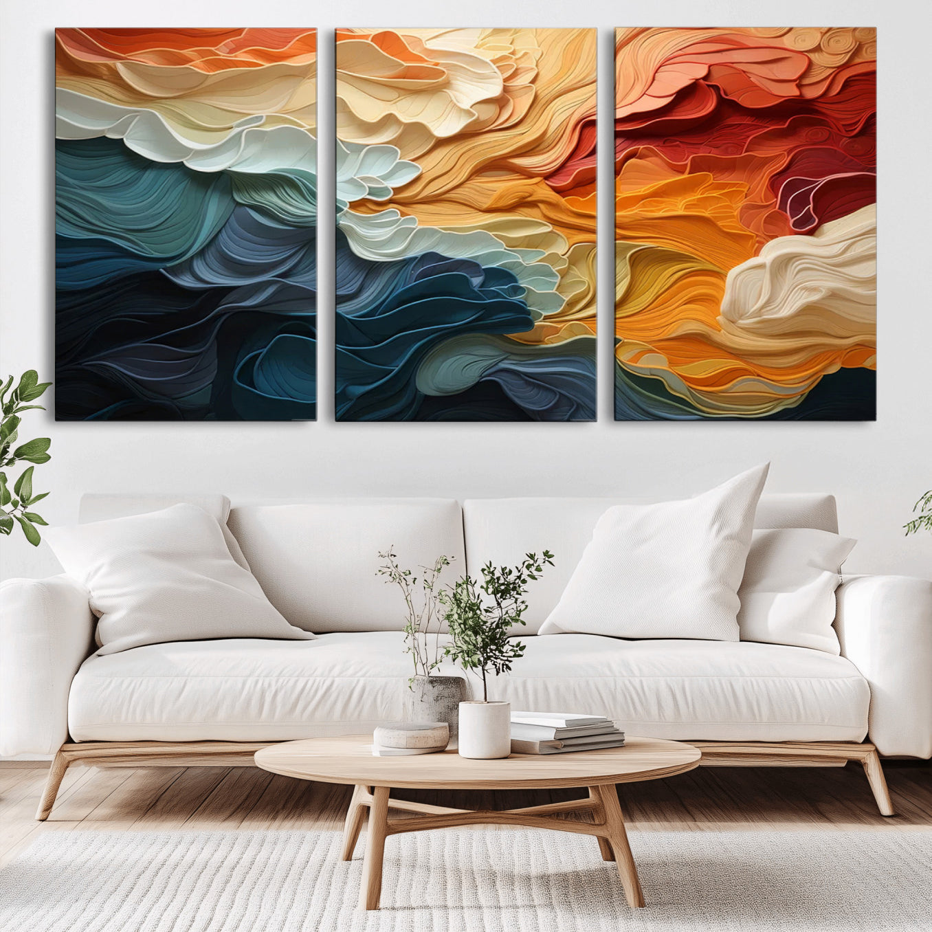 31634-MGV-CV-36X24-Blue Orange Abstract Wave Wall Art Canvas Print, Framed Blue Orange Wave Wall Art