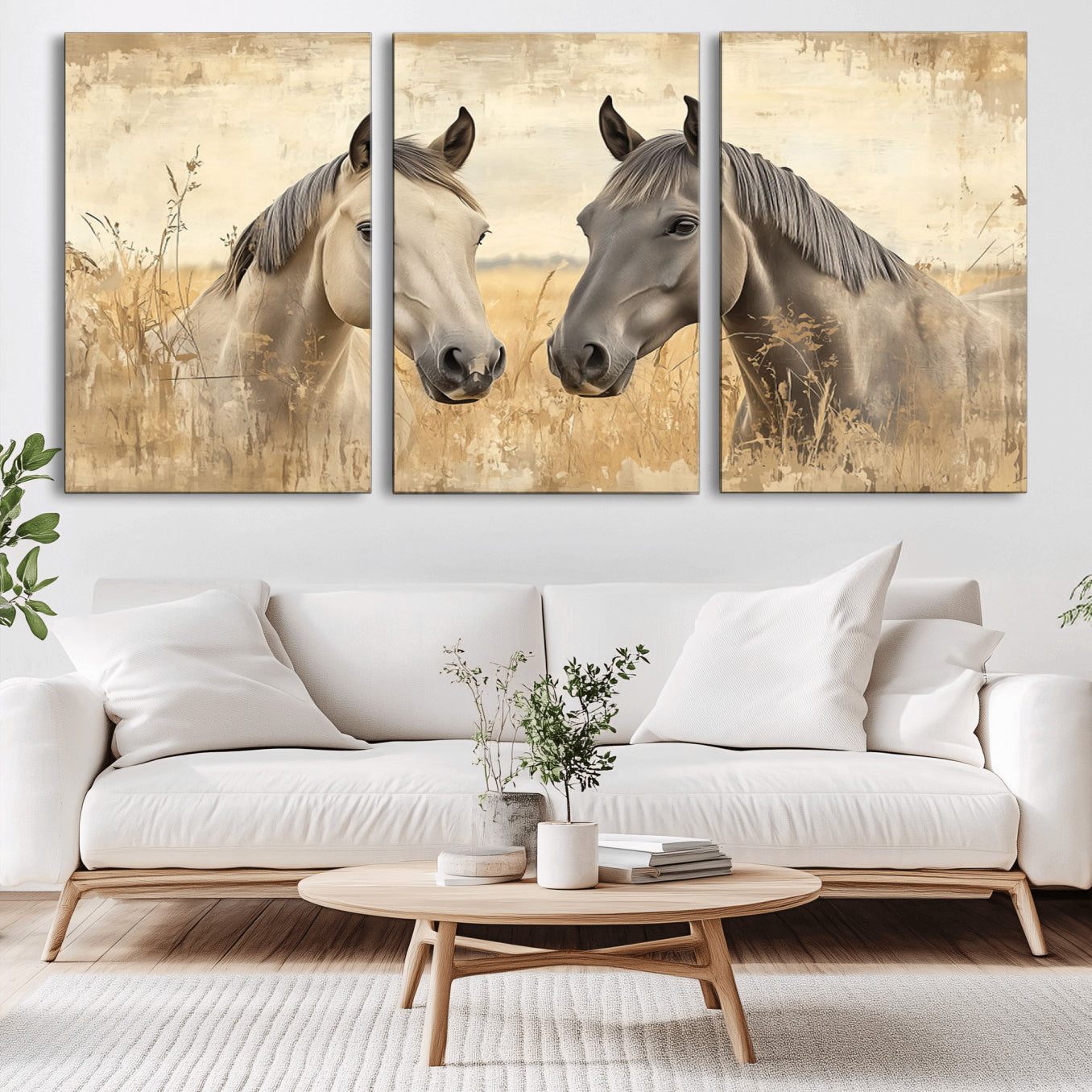 -Chines Ink Style Grunge Horses Wall Art Canvas Print