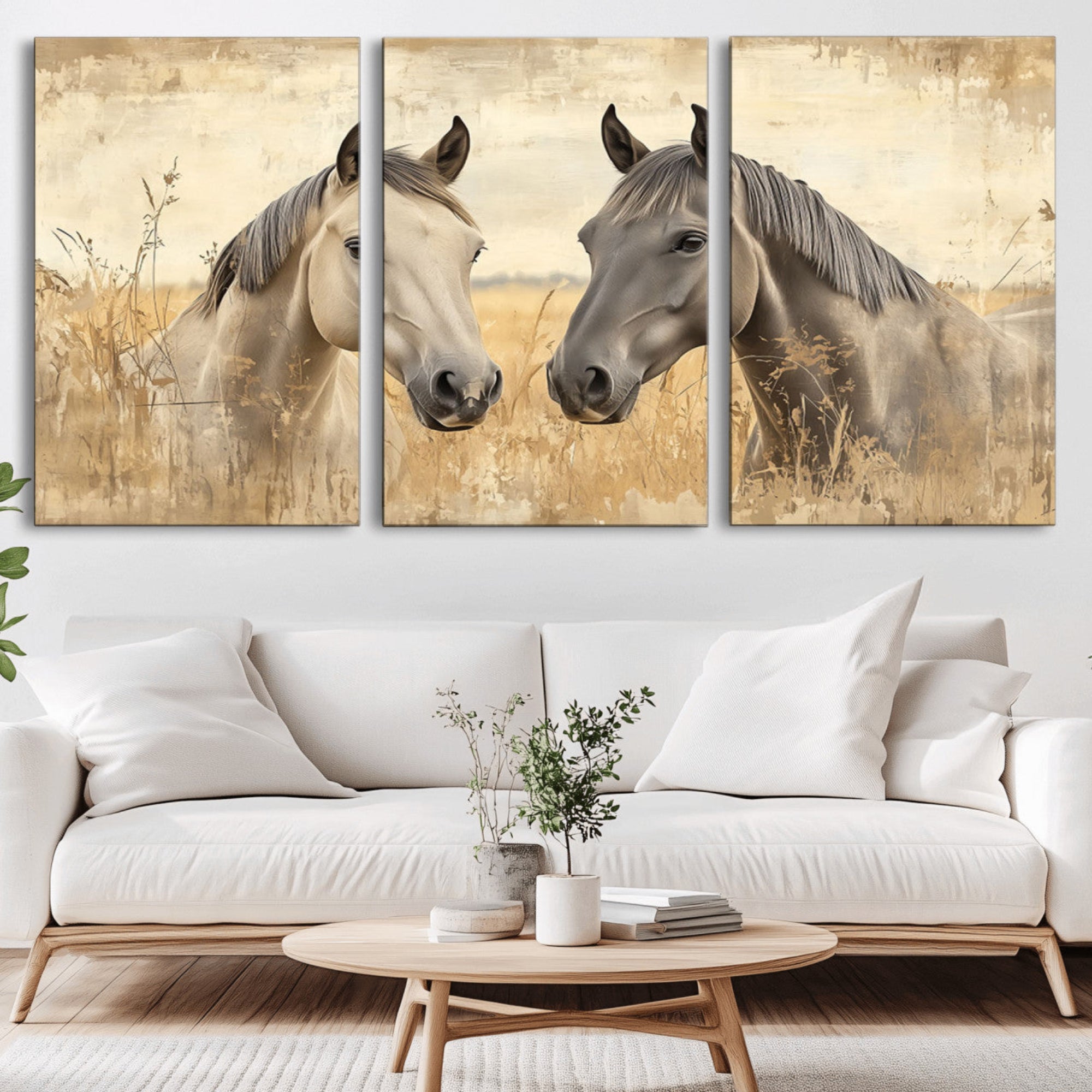 41082-MGV-CV-36X24-Chines Ink Style Grunge Horses Wall Art Canvas Print