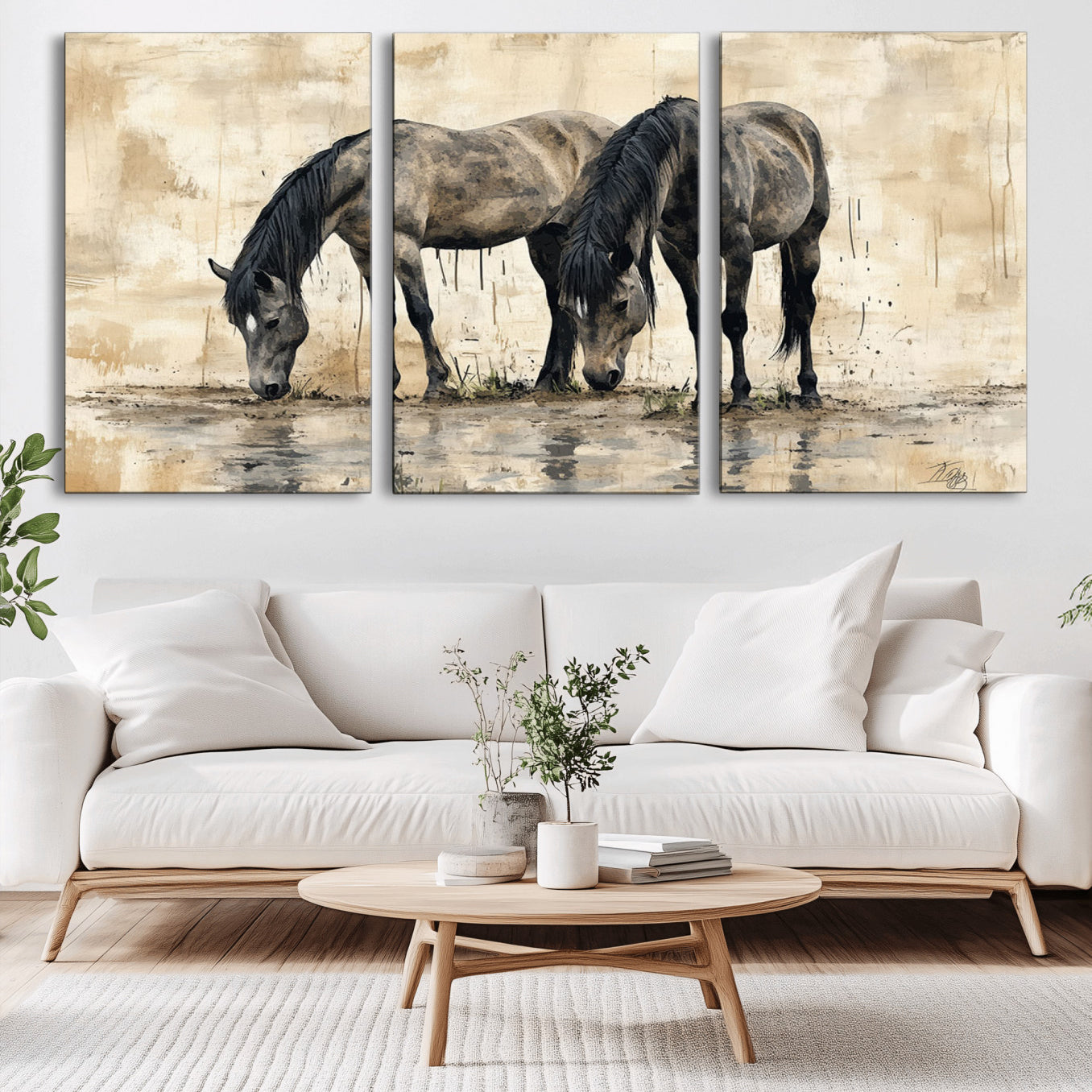 -Chinese Style Abstract Black Horses Wall Art Canvas Print - Abstract Horse Wall Art Canvas Print