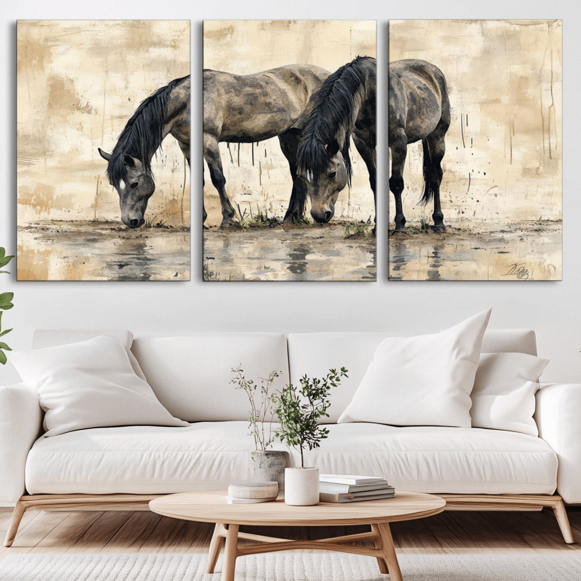 45159-MGV-CV-36X24-Chinese Style Abstract Black Horses Wall Art Canvas Print - Abstract Horse Wall Art Canvas Print
