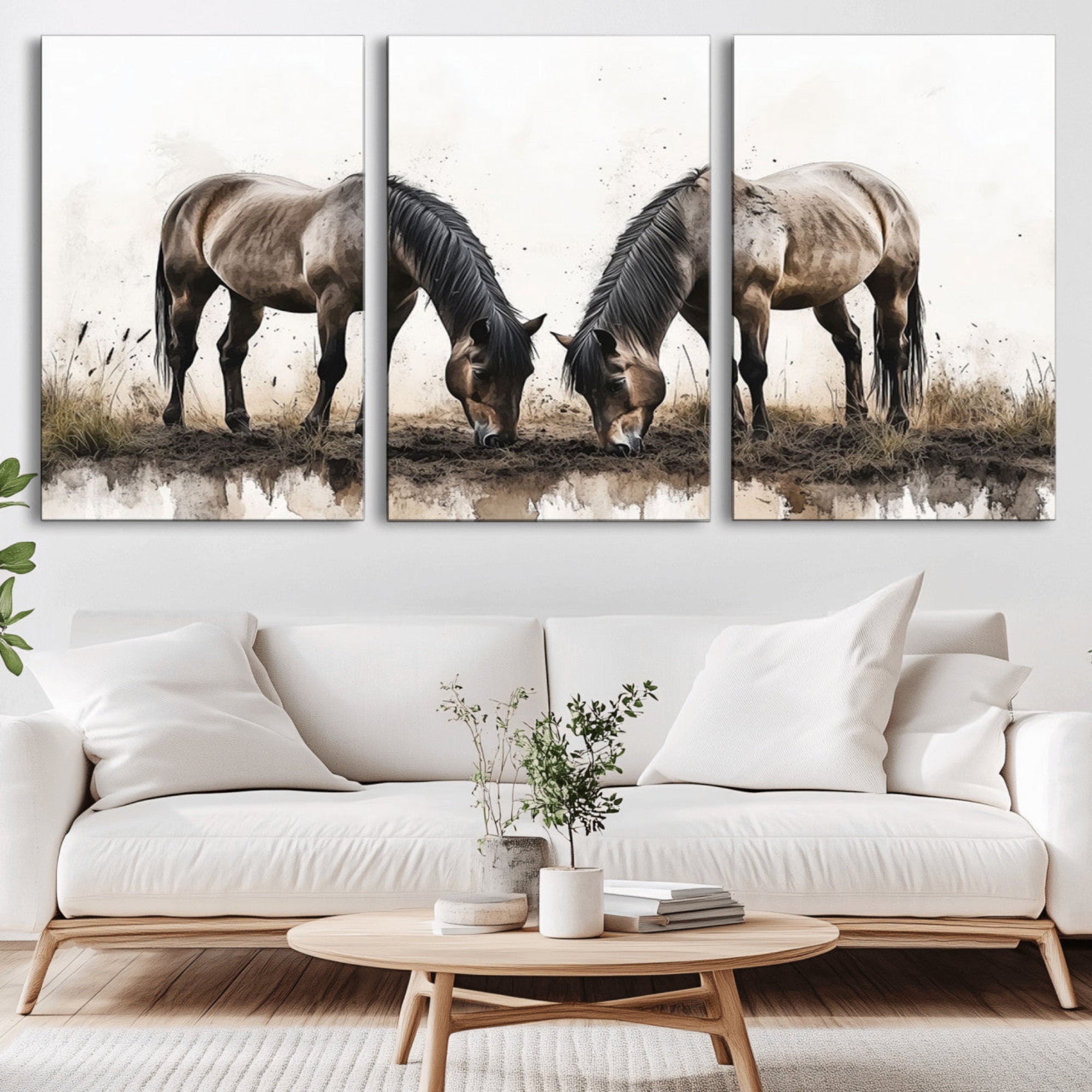 71729-MGV-CV-36X24-Chines Ink Style Horses Wall Art Canvas Print