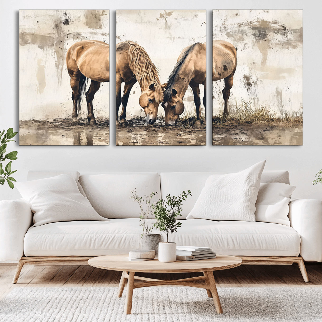 -Vintage Horses Wall Art | Ready to Hang and Framed Triptych | Western Farmhouse Wall Decor for