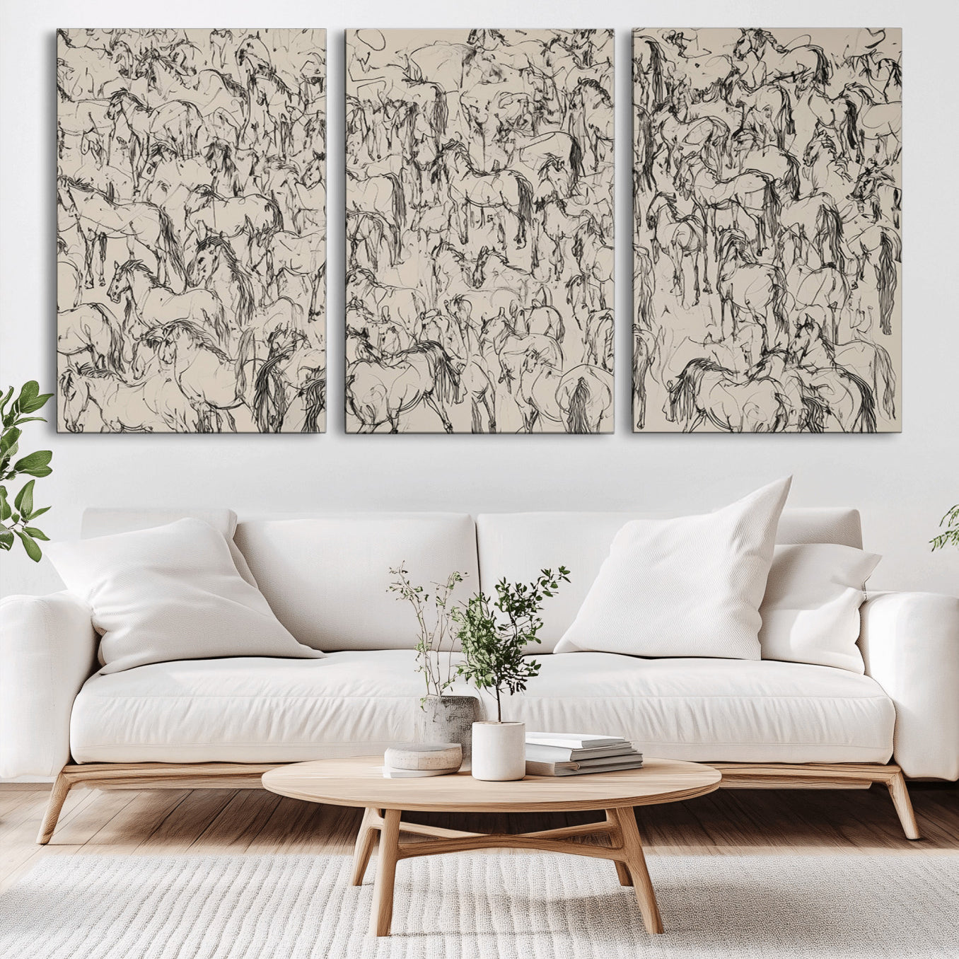 -Abstract Horse Sketch Wall Art | Ready to Hang and Framed | Farmhouse Wall Decor for Living Room or