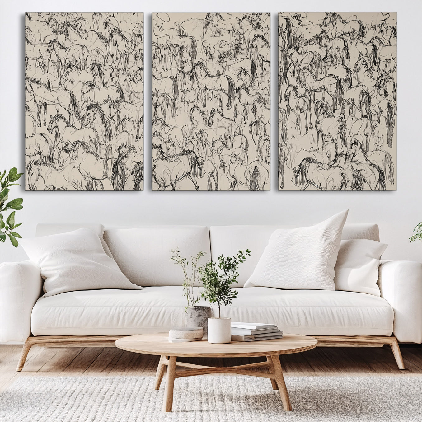 -Abstract Horse Sketch Wall Art | Ready to Hang and Framed | Farmhouse Wall Decor for Living Room or