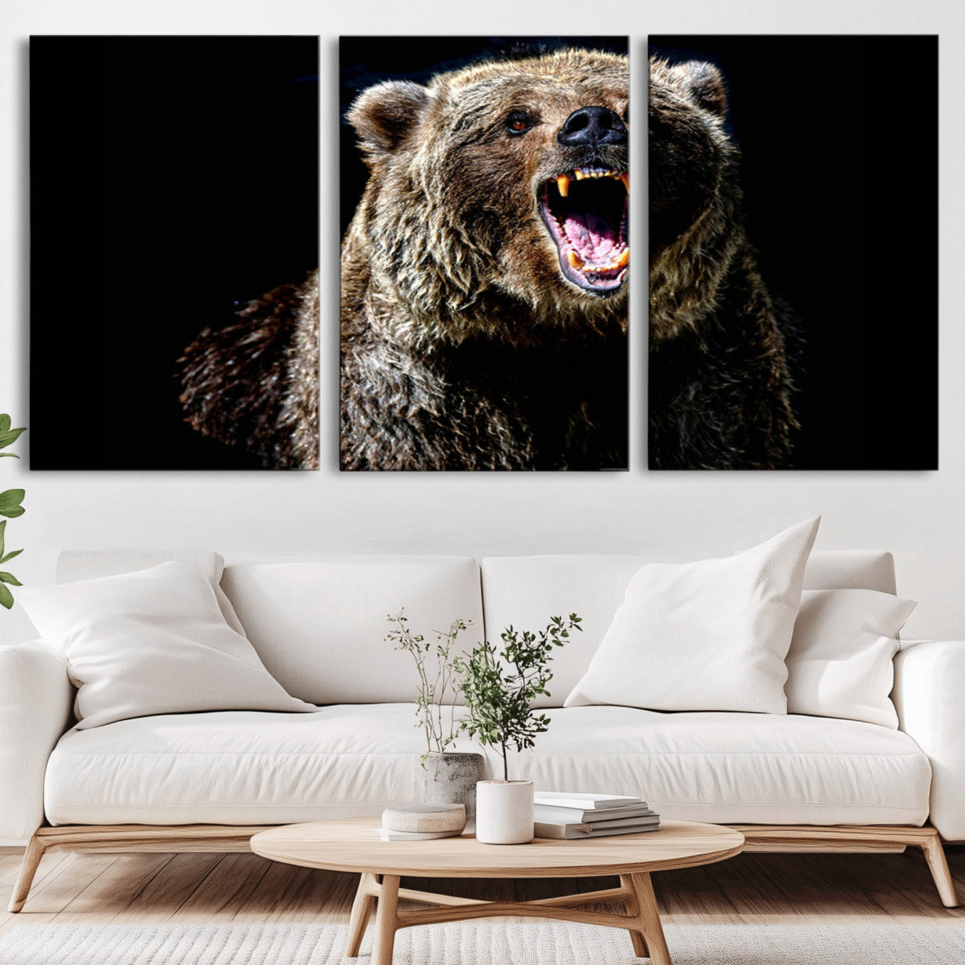 17625-MGV-CV-60X30-3P-Grizzly Bear Canvas Print | Wildlife Wall Art for Cabin Decor | Ready to Hang Framed